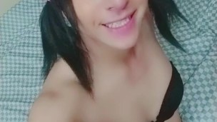 Teen crossdresser masturbating