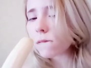 Compilation 18 year old teen sucks a banana, imagining that it is a dick 14/16