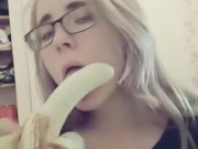 Compilation 18 year old teen sucks a banana, imagining that it is a dick 3/16