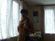 Masturbating With The Faux Fur Scarf...Look At My Body And Skin...SEXY HOT!