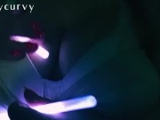 Carlycurvy plays with glow sticks while rubbing big boobs and clit down  3/16