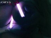 Carlycurvy plays with glow sticks while rubbing big boobs and clit down  5/16