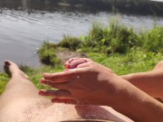 Beautiful public handjob on the beach - real outdoor cum 4K 3/16