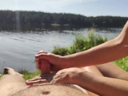 Beautiful public handjob on the beach - real outdoor cum 4K 6/16
