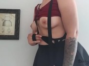 Suspender boob fetish in button up crop top 16/16