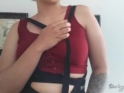 Suspender boob fetish in button up crop top 4/16