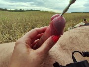 Beautiful public urethral plug in field - real sounding outdoor cum 4K 11/16