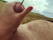 Beautiful public urethral plug in field - real sounding outdoor cum 4K 12/16