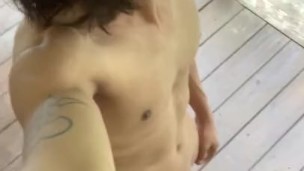 Big dick Emo Twink cumming so good outside 