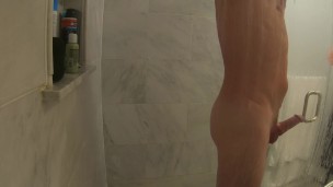 male - my 1st shower vid, part 2. my cock is stuck hard