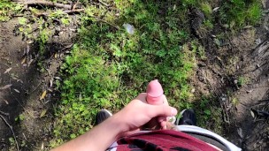 risky outdoor jerk off in the river forest