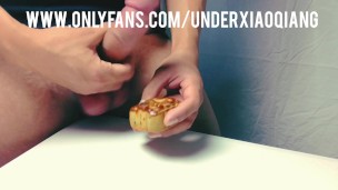 Cum Cake Party On Food of Mooncake with Loud Moaning Guy Cum Shot