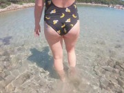 Risky Busy Public Beach Underwater Handjob Cumshot | Curvy Ginger Redhead 1/16