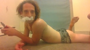 Adorable Transgirl Vaping Playing with Own Feet