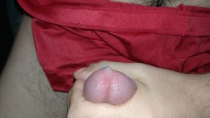 Cumming on red women's panties AGAIN