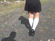 Schoolgirl show under the skirt and feet white knee socks fetish