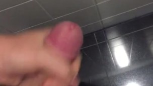 Public cum on toilett floor