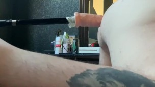 Really Hairy FTM boy fucked by fucking machine for first time