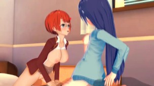 Fumino & Rizu Threesome - We Never Learn / Bokuben - 3D Hentai