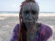 Heavily tattooed dreadlocks Anuskatzz holiday ocean tease with Lily Lu 4/16