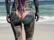 Heavily tattooed dreadlocks Anuskatzz holiday ocean tease with Lily Lu 5/16