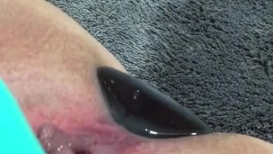 Massive squirt from clit vibrator, anal plug