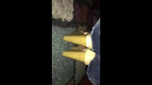 Sexy Ebony Feet w/ Long White Toenails in Brown Wedges 