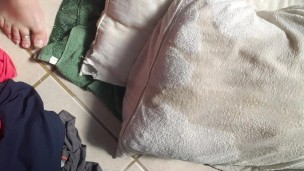 Messy piss all over pillows and floor - ftm trans
