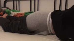 Young guy moans and humps with his Calvin on
