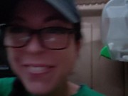 Nerdy Girl In Glasses Uses Urinal In Porta John 10/16