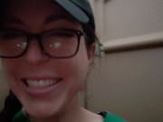 Nerdy Girl In Glasses Uses Urinal In Porta John 16/16