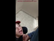 Casino Cumshot all over her face from loser in a restroom 13/16