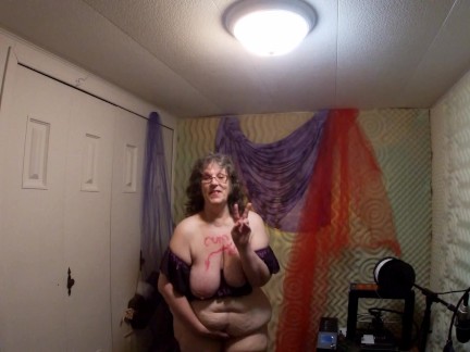 BBW Granny Wearing Thigh Highs Rubs Pussy Cums in Office