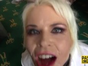 Throated and mouth jizzed sub gets paddled 8/16