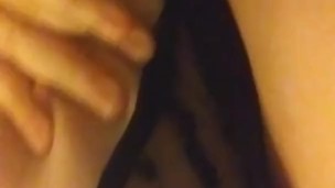 Thiccc girl shows you her sexy black lingerie and rubs her clit 