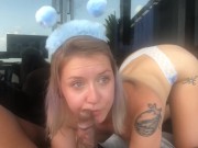 Tiny Blonde Sucks BBC by Pool 7/16