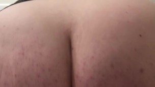 Big ass chick riding huge dildo in bathroom
