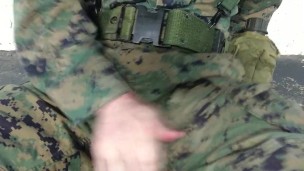 US Marine Crossdresser Cums All Over Self In Full Combat Uniform