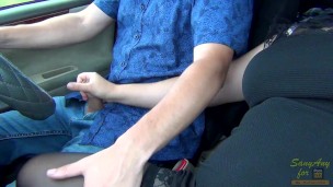 ⓵ Risky Public Handjob in Car and Cumshot at high Speed! - SanyAny