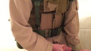 US Marine in has a Quickie in Battle Uniform (Cumshot)