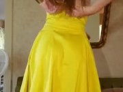 Yellow dress and heels, slow strip tease.  10/16