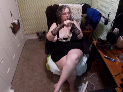 BBW Granny Trying on Thigh Highs and talking about her friend's small penis