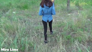 Sex in autumn forest with a hot fit girl in yoga pants - Mira Lime