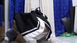 trap rem cosplayer ridding on dildo and masturbate