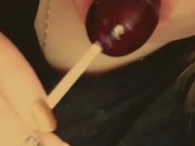 Sucking the hell out of a lollipop (slow motion)