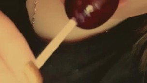 Sucking the hell out of a lollipop (slow motion)