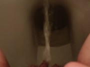 Rubbing pissing hairy pussy on the toilet after 3 hour hold