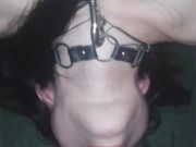 teen girl makes deepthroat blowjob in a collar on a leash! BDSM 12/16