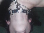 teen girl makes deepthroat blowjob in a collar on a leash! BDSM 13/16