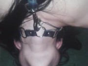 teen girl makes deepthroat blowjob in a collar on a leash! BDSM 14/16